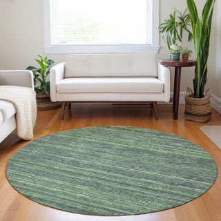 Piper Looms Chantille Stripes ACN1846 Green Machine Washable Area Rug Round Lifestyle Image Feature