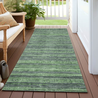 Piper Looms Chantille Stripes ACN1846 Green Machine Washable Area Rug Runner Outdoor Lifestyle Image Feature