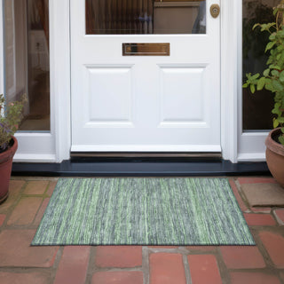 Piper Looms Chantille Stripes ACN1846 Green Machine Washable Area Rug Scatter Outdoor Lifestyle Image Feature
