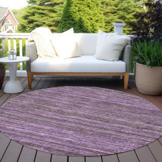 Piper Looms Chantille Stripes ACN1846 Purple Machine Washable Area Rug Round Outdoor Lifestyle Image Feature