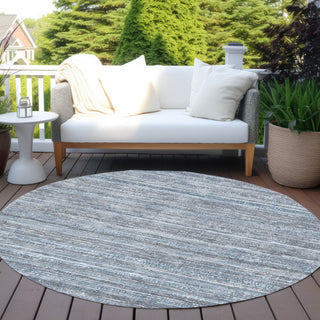 Piper Looms Chantille Stripes ACN1846 Sky Machine Washable Area Rug Round Outdoor Lifestyle Image Feature