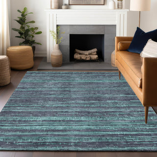 Piper Looms Chantille Stripes ACN1846 Teal Machine Washable Area Rug Lifestyle Image Feature