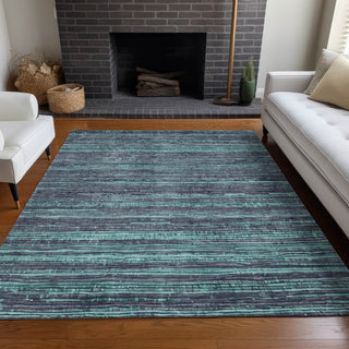 Piper Looms Chantille Stripes ACN1846 Teal Machine Washable Area Rug Lifestyle Image Feature