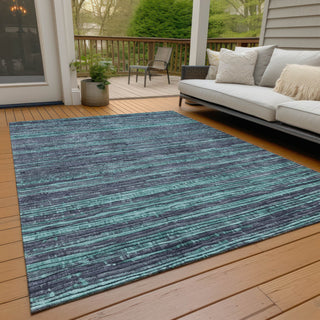 Piper Looms Chantille Stripes ACN1846 Teal Machine Washable Area Rug Outdoor Lifestyle Image Feature