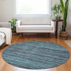 Piper Looms Chantille Stripes ACN1846 Teal Machine Washable Area Rug Round Lifestyle Image Feature