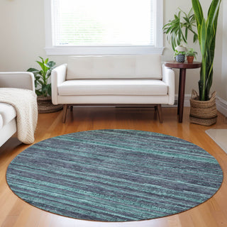 Piper Looms Chantille Stripes ACN1846 Teal Machine Washable Area Rug Round Lifestyle Image Feature