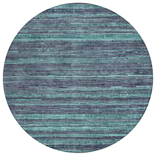 Piper Looms Chantille Stripes ACN1846 Teal Machine Washable Area Rug Round Main Image