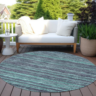 Piper Looms Chantille Stripes ACN1846 Teal Machine Washable Area Rug Round Outdoor Lifestyle Image Feature