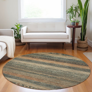 Piper Looms Chantille Aztec ACN1847 Fern Machine Washable Area Rug Round Lifestyle Image Feature