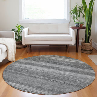 Piper Looms Chantille Aztec ACN1847 Gray Machine Washable Area Rug Round Lifestyle Image Feature