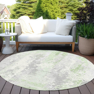 Piper Looms Chantille Abstract ACN1848 Aloe Machine Washable Area Rug Round Outdoor Lifestyle Image Feature