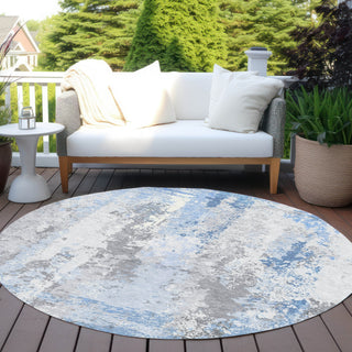 Piper Looms Chantille Abstract ACN1848 Sky Machine Washable Area Rug Round Outdoor Lifestyle Image Feature