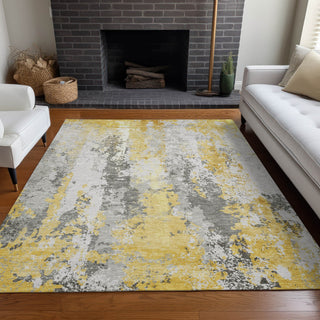 Piper Looms Chantille Abstract ACN1848 Yellow Machine Washable Area Rug Lifestyle Image Feature