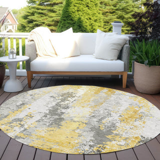 Piper Looms Chantille Abstract ACN1848 Yellow Machine Washable Area Rug Round Outdoor Lifestyle Image Feature