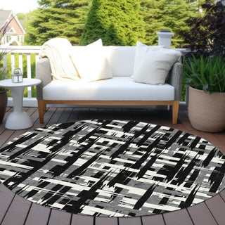 Piper Looms Chantille Stripes ACN1849 Black Machine Washable Area Rug Round Outdoor Lifestyle Image Feature