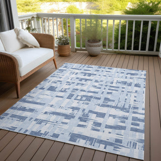 Piper Looms Chantille Stripes ACN1849 Blue Machine Washable Area Rug Outdoor Lifestyle Image Feature