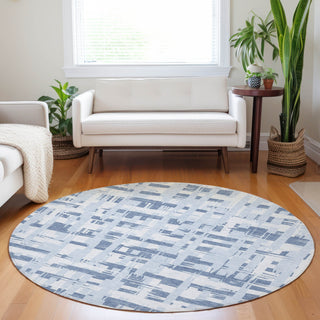 Piper Looms Chantille Stripes ACN1849 Blue Machine Washable Area Rug Round Lifestyle Image Feature