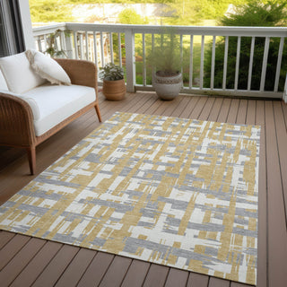Piper Looms Chantille Stripes ACN1849 Gold Machine Washable Area Rug Outdoor Lifestyle Image Feature