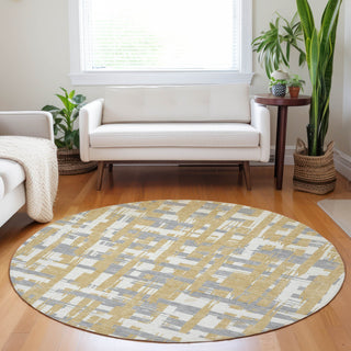 Piper Looms Chantille Stripes ACN1849 Gold Machine Washable Area Rug Round Lifestyle Image Feature