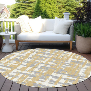 Piper Looms Chantille Stripes ACN1849 Gold Machine Washable Area Rug Round Outdoor Lifestyle Image Feature