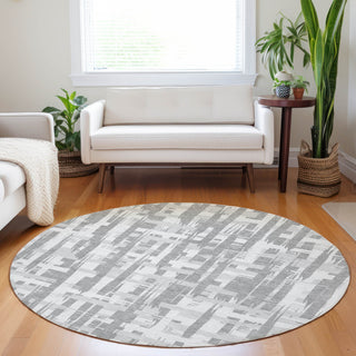 Piper Looms Chantille Stripes ACN1849 Gray Machine Washable Area Rug Round Lifestyle Image Feature