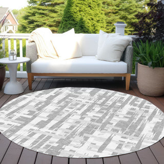 Piper Looms Chantille Stripes ACN1849 Gray Machine Washable Area Rug Round Outdoor Lifestyle Image Feature