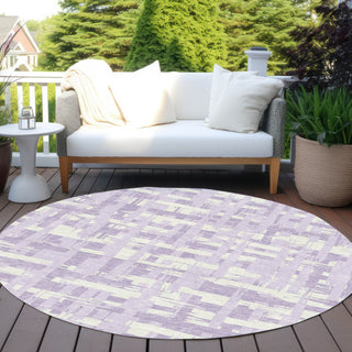 Piper Looms Chantille Stripes ACN1849 Lavender Machine Washable Area Rug Round Outdoor Lifestyle Image Feature