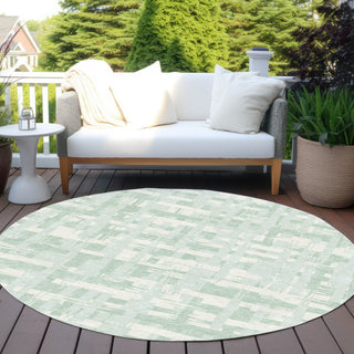 Piper Looms Chantille Stripes ACN1849 Mint Machine Washable Area Rug Round Outdoor Lifestyle Image Feature