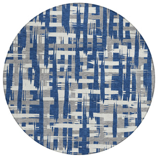 Piper Looms Chantille Stripes ACN1849 Navy Machine Washable Area Rug Round Main Image