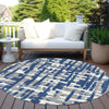Piper Looms Chantille Stripes ACN1849 Navy Machine Washable Area Rug Round Outdoor Lifestyle Image Feature