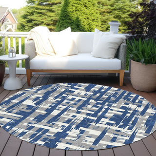 Piper Looms Chantille Stripes ACN1849 Navy Machine Washable Area Rug Round Outdoor Lifestyle Image Feature