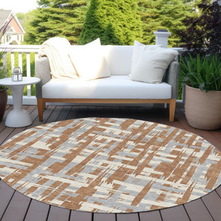 Piper Looms Chantille Stripes ACN1849 Paprika Machine Washable Area Rug Round Outdoor Lifestyle Image Feature