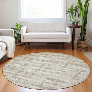 Piper Looms Chantille Stripes ACN1849 Taupe Machine Washable Area Rug Round Lifestyle Image Feature
