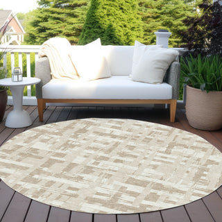 Piper Looms Chantille Stripes ACN1849 Taupe Machine Washable Area Rug Round Outdoor Lifestyle Image Feature