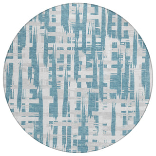 Piper Looms Chantille Stripes ACN1849 Teal Machine Washable Area Rug Round Main Image