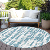 Piper Looms Chantille Stripes ACN1849 Teal Machine Washable Area Rug Round Outdoor Lifestyle Image Feature