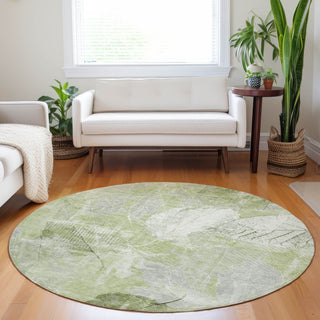 Piper Looms Chantille Floral ACN1850 Aloe Machine Washable Area Rug Round Lifestyle Image Feature