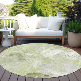 Piper Looms Chantille Floral ACN1850 Aloe Machine Washable Area Rug Round Outdoor Lifestyle Image Feature