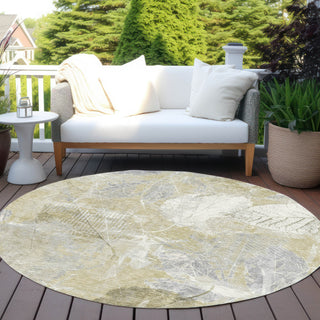 Piper Looms Chantille Floral ACN1850 Beige Machine Washable Area Rug Round Outdoor Lifestyle Image Feature