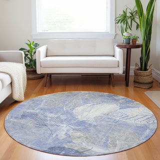 Piper Looms Chantille Floral ACN1850 Denim Machine Washable Area Rug Round Lifestyle Image Feature