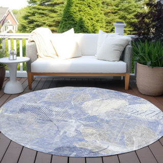 Piper Looms Chantille Floral ACN1850 Denim Machine Washable Area Rug Round Outdoor Lifestyle Image Feature
