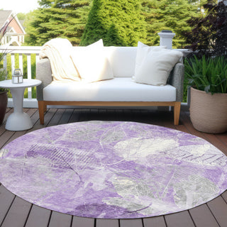 Piper Looms Chantille Floral ACN1850 Lavender Machine Washable Area Rug Round Outdoor Lifestyle Image Feature