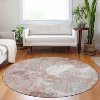 Piper Looms Chantille Floral ACN1850 Salmon Machine Washable Area Rug Round Lifestyle Image Feature