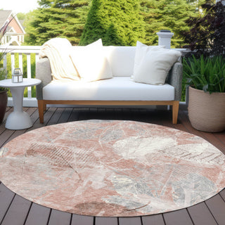 Piper Looms Chantille Floral ACN1850 Salmon Machine Washable Area Rug Round Outdoor Lifestyle Image Feature