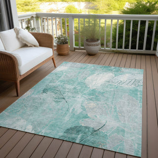 Piper Looms Chantille Floral ACN1850 Teal Machine Washable Area Rug Outdoor Lifestyle Image Feature