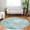 Piper Looms Chantille Floral ACN1850 Teal Machine Washable Area Rug Round Lifestyle Image Feature