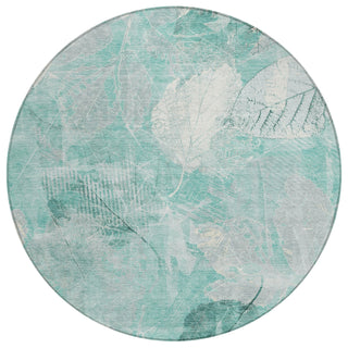 Piper Looms Chantille Floral ACN1850 Teal Machine Washable Area Rug Round Main Image