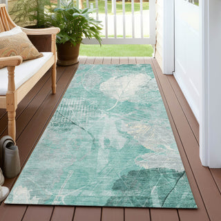 Piper Looms Chantille Floral ACN1850 Teal Machine Washable Area Rug Runner Outdoor Lifestyle Image Feature