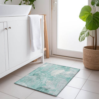 Piper Looms Chantille Floral ACN1850 Teal Machine Washable Area Rug Scatter Lifestyle Image Feature