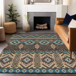Piper Looms Chantille Aztec ACN1851 Brown Machine Washable Area Rug Lifestyle Image Feature
